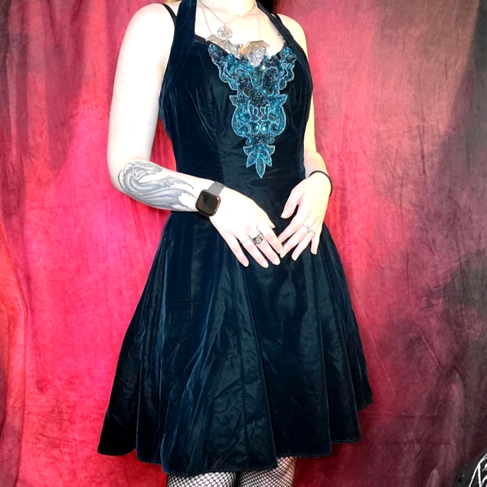 Teal Jump Apparel velvet halter dress